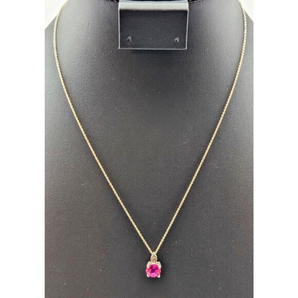 Pink Sapphire Solitaire & CZ Pendant 925 Sterling Silver 18.5" Necklace - Picture 1 of 10